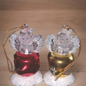 LOT OF 2 Jingle Buddies ANGEL Christmas Ornaments Gold & Red Tone 3"